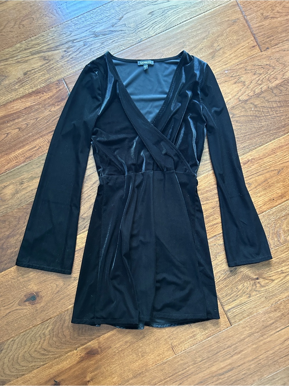 Express Black Velvet Wrap-Front Long Sleeve Dress - Size Small